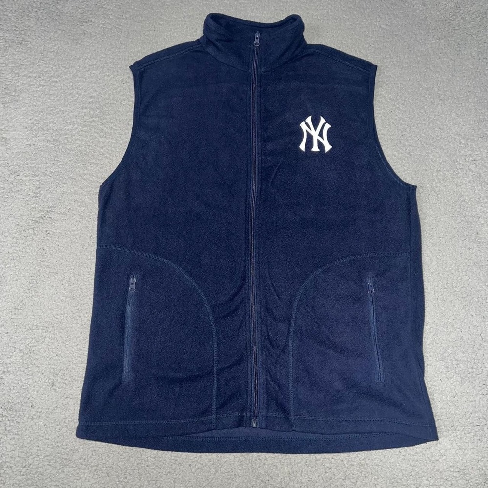 New York Yankees Vest XL Blue Fleece Full Zip Embroider SGA *No Babe Ruth Ad*